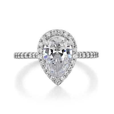 1.93ct Pear Cut Halo Moissanite Solitaire Engagement Ring