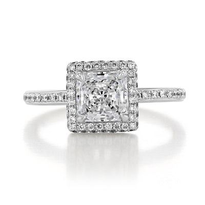 1.5 ct  Princess cut Halo  Moissanite solitaire  Engagement Ring