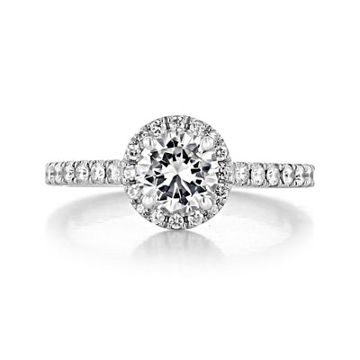 1.0ct Round Cut Halo Micro Prong Moissanite Engagement Ring