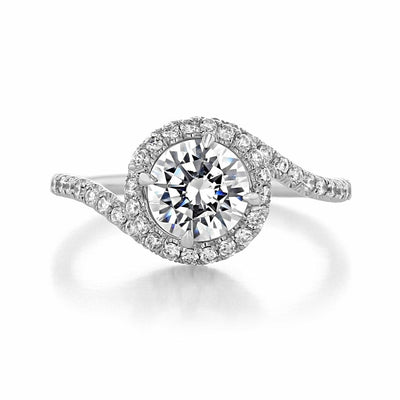 1.0 ct  Round cut Halo Unique Moissanite Engagement Ring