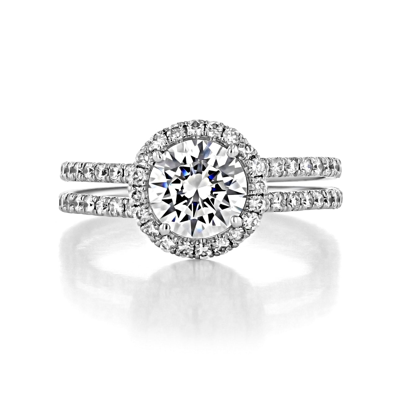 1.0 ct  Round cut Halo Moissanite Engagement Ring