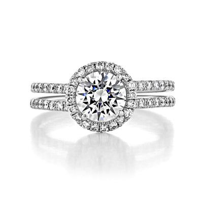 1.0 ct  Round cut Halo Moissanite Engagement Ring
