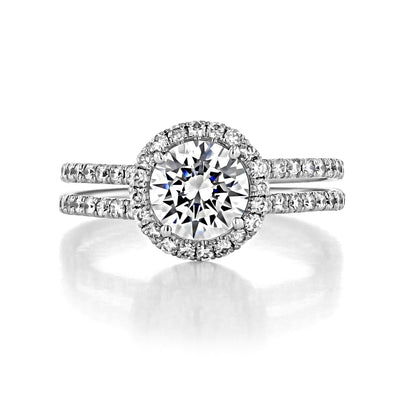 1.0ct Round Cut Halo Double Shank Moissanite Engagement Ring