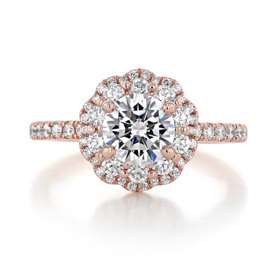 1.0 ct  Round cut Double Halo Moissanite Engagement Ring