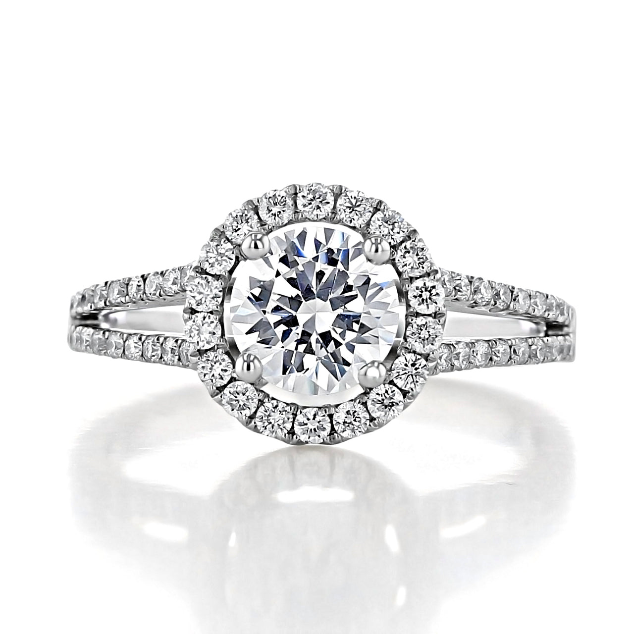 1.0 ct  Round cut Halo Split Shank Moissanite Engagement Ring