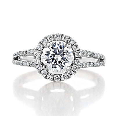 1.0 ct  Round cut Halo Split Shank Moissanite Engagement Ring