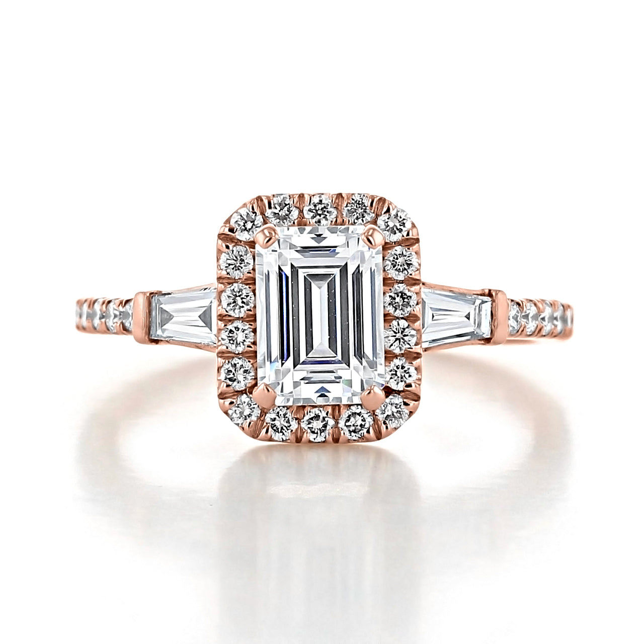 1.60 ct Emerald cut Halo Moissanite Engagement Ring