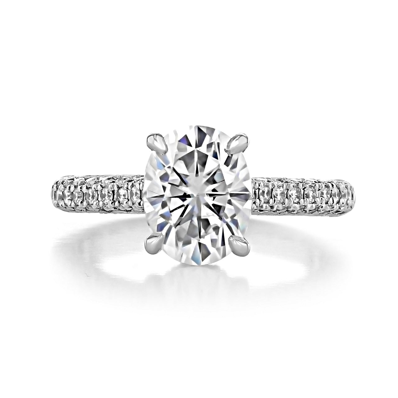 1.93ct Oval Cut Hidden Halo 4 Prong Moissanite Engagement Ring