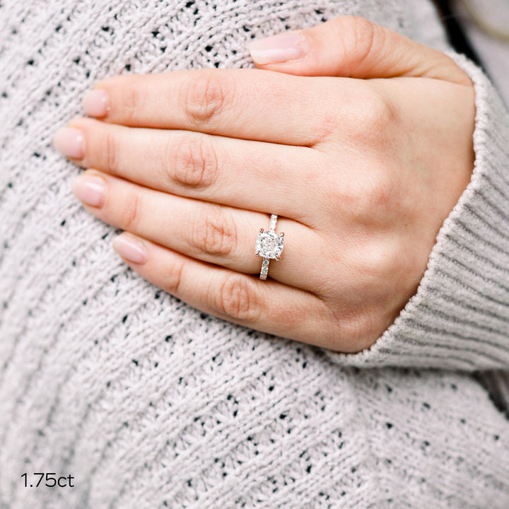 1.75CT Cushion Cut Moissanite Cathedral Pave Diamond Engagement Ring