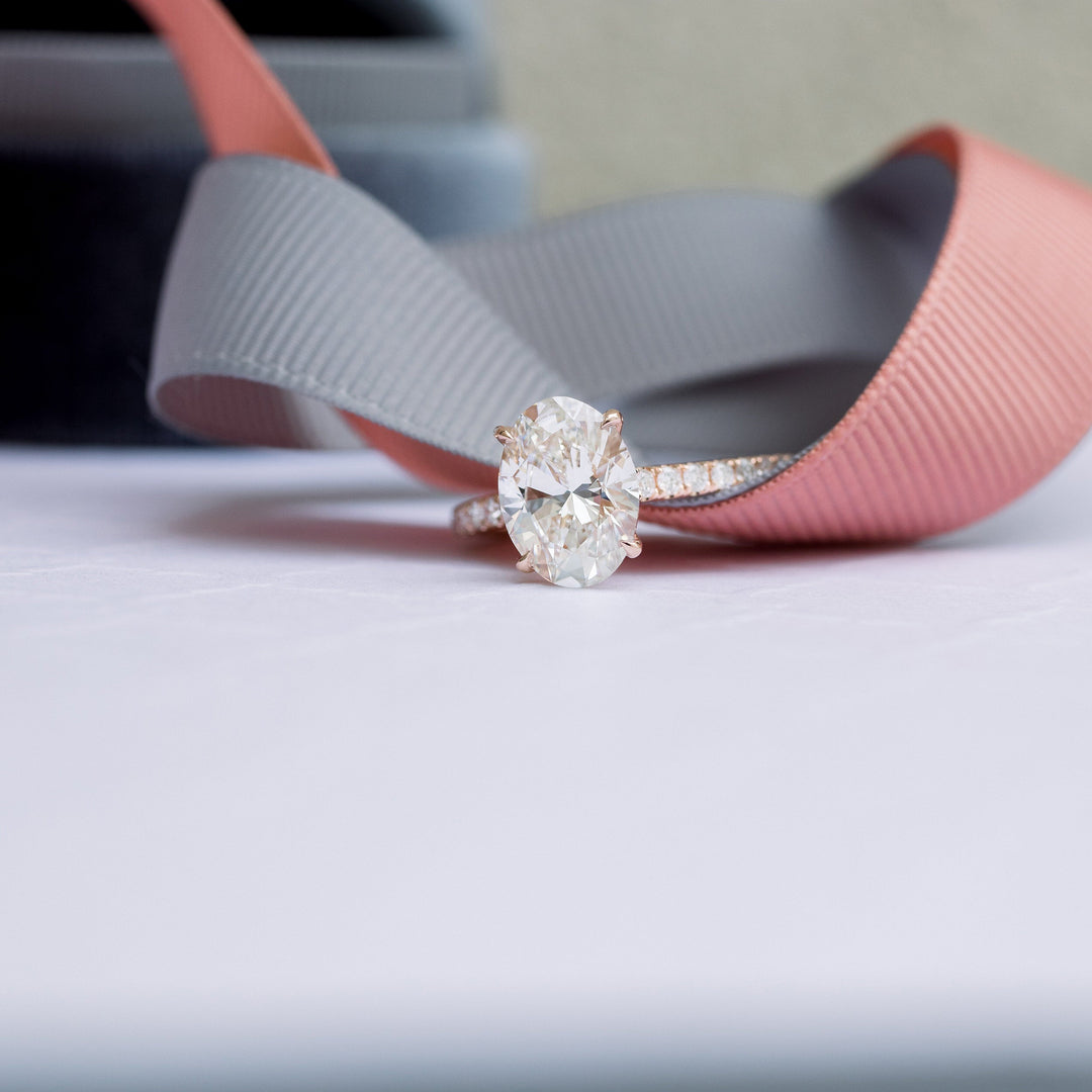 2.50CT Oval Cut Moissanite Trellis Pave Diamond Engagement Ring