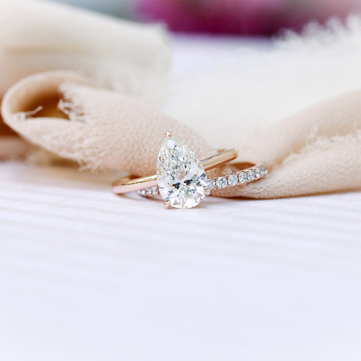 2.0ct Pear Cut Moissanite Diamond Petite Solitaire Engagement Ring