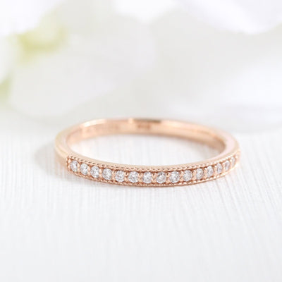 Cushion cut moissanite with bridal band set 14k in rose gold