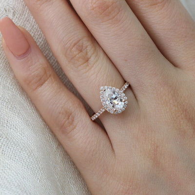 Pear Cut Moissanite Ring With Diamond Band