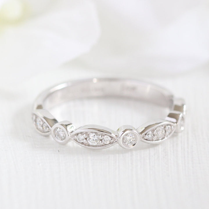 Vintage Floral Cushion Cut Bridal Set With Moissanite Milgrain Band
