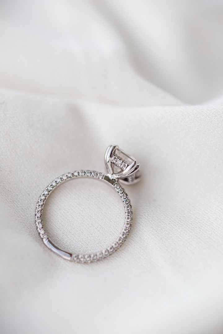 2.30CT Ascher Cut Hidden Halo Moissanite Diamond Engagement Ring