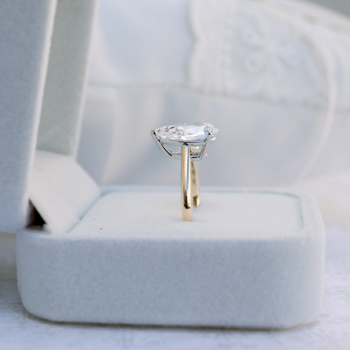 4.0ct Pear Cut Moissanite Diamond Cathedral Solitaire Engagement Ring