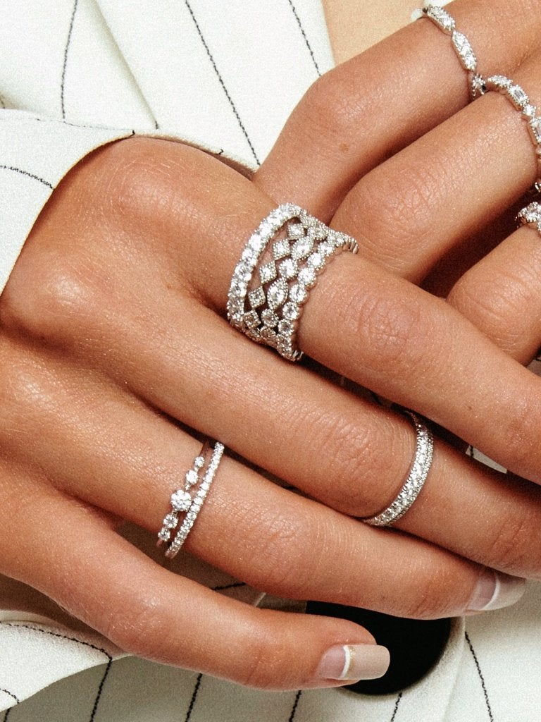 0.06CTW Round Brilliant Cut Moissanite Unique 3/4 Eternity Wedding Band