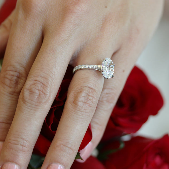 2.50CT Oval Cut Moissanite Trellis Pave Diamond Engagement Ring