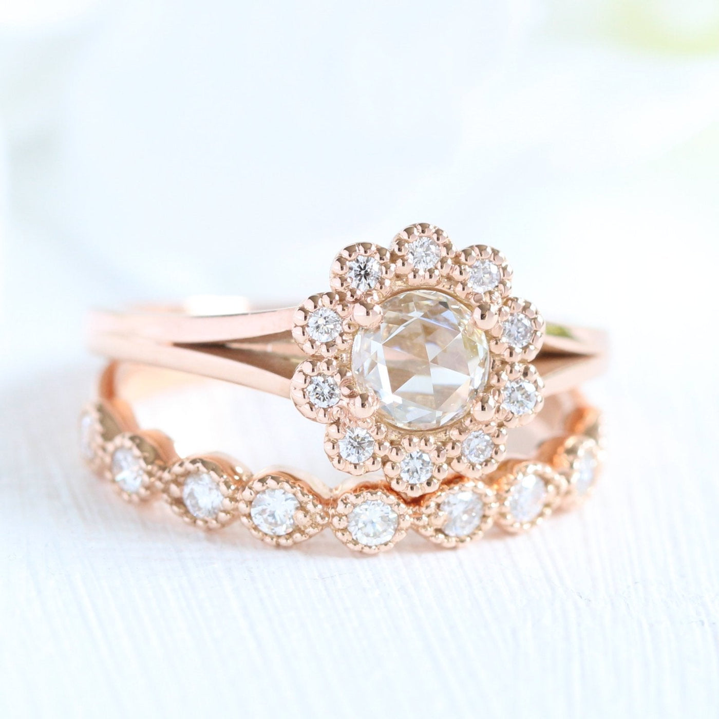 Round Cut Moissanite Ring With  Diamond Band