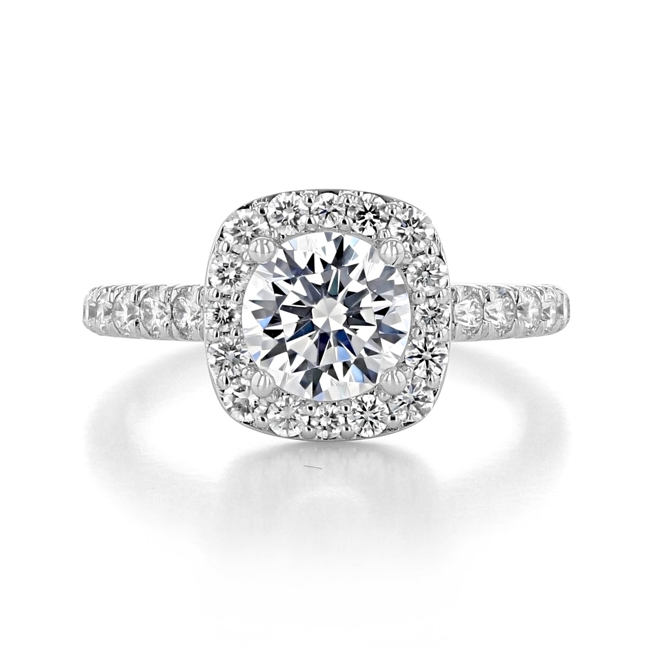 1.50CT Round Cut Halo Moissanite Engagement Ring in 18K White Gold