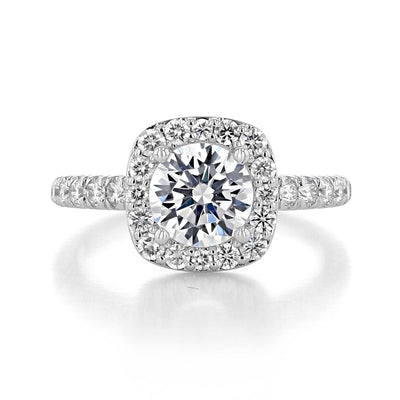 1.50CT Round Cut Halo Moissanite Engagement Ring in 18K White Gold