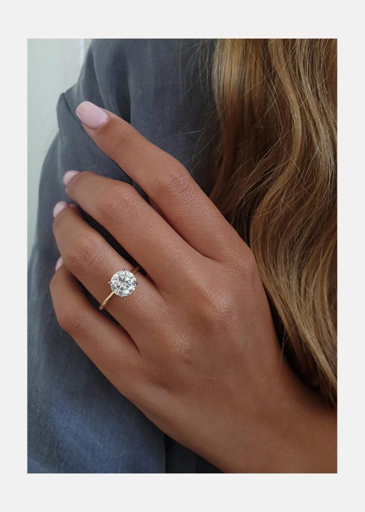 2.0ct Round Brilliant Cut Solitaire Moissanite Diamond Engagement Ring in 14K Gold