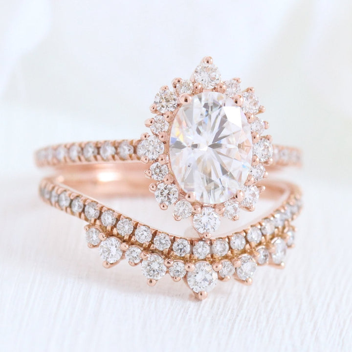 Oval moissanite with crown bridal set 14k in rose gold