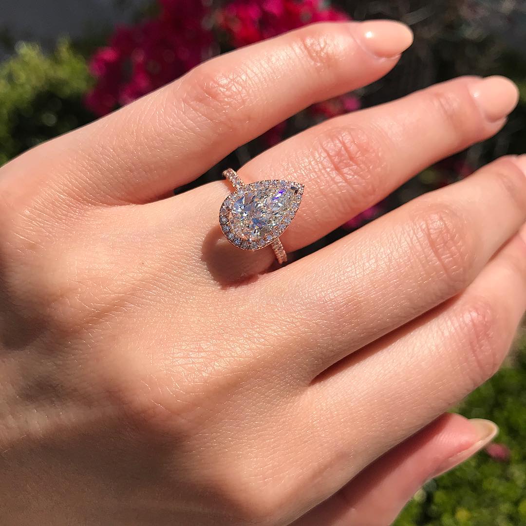 2.10CT Pear Cut Moissanite Double Halo Engagement Ring