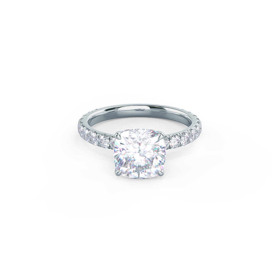 1.75CT Cushion Cut Moissanite Cathedral Pave Diamond Engagement Ring