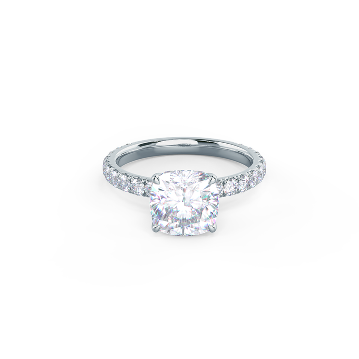 1.75CT Cushion Cut Moissanite Cathedral Pave Diamond Engagement Ring