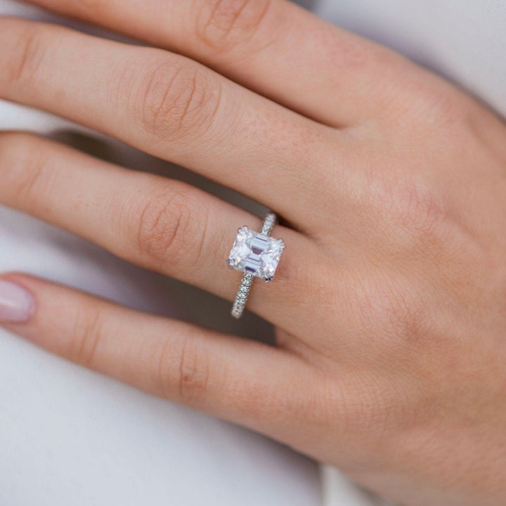 2.30CT Ascher Cut Hidden Halo Moissanite Diamond Engagement Ring