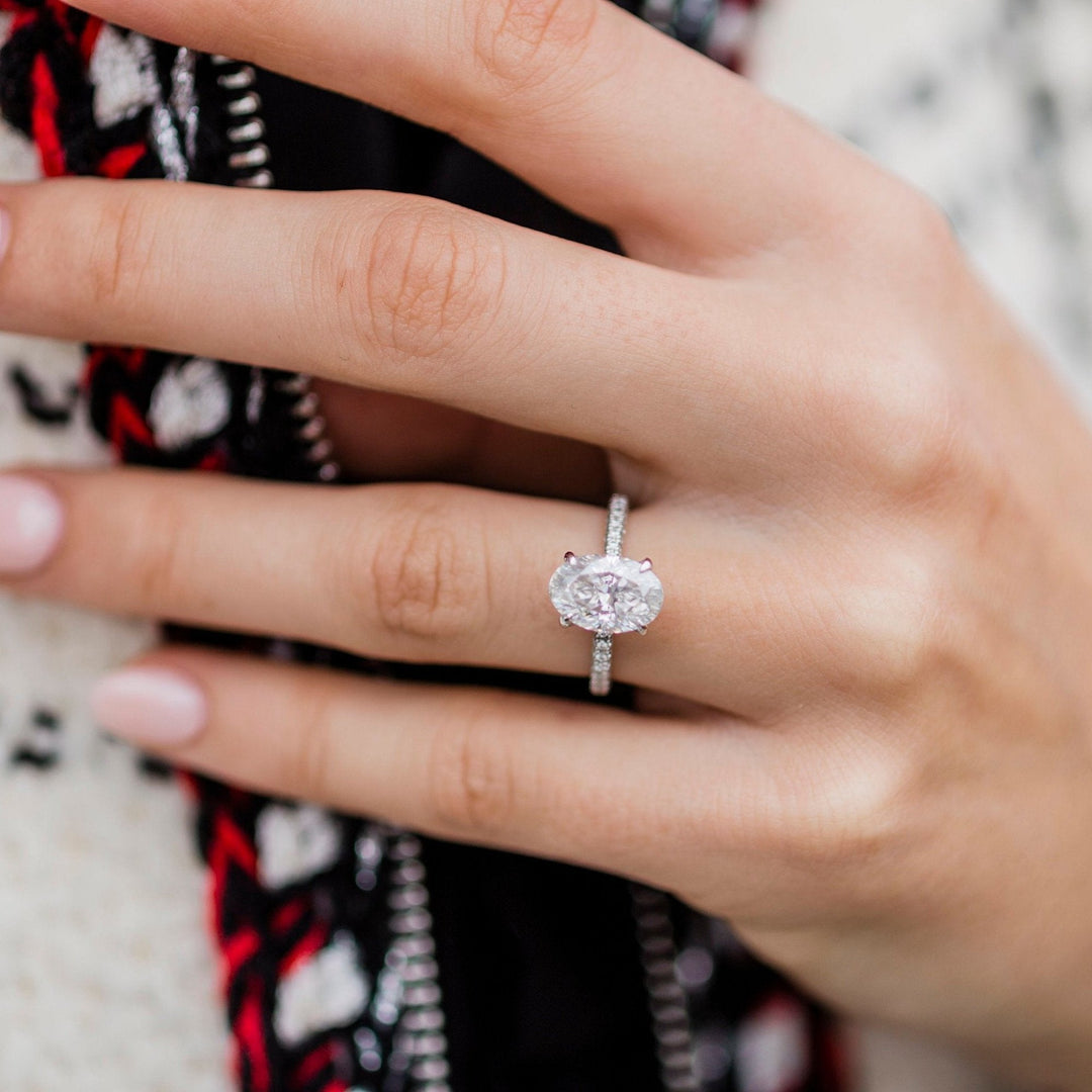 3.0CT Oval Cut Hidden Halo Four Prongs Moissanite Diamond Engagement Ring