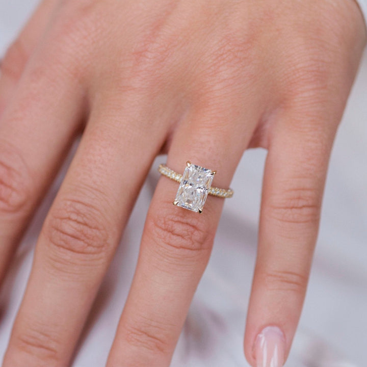 3.0CT Elongated Radiant Cut Hidden Halo Moissanite Diamond Engagement Ring For Women