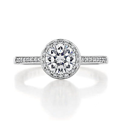 1.35CT Round Cut Halo Moissanite Engagement Ring in 18K White Gold