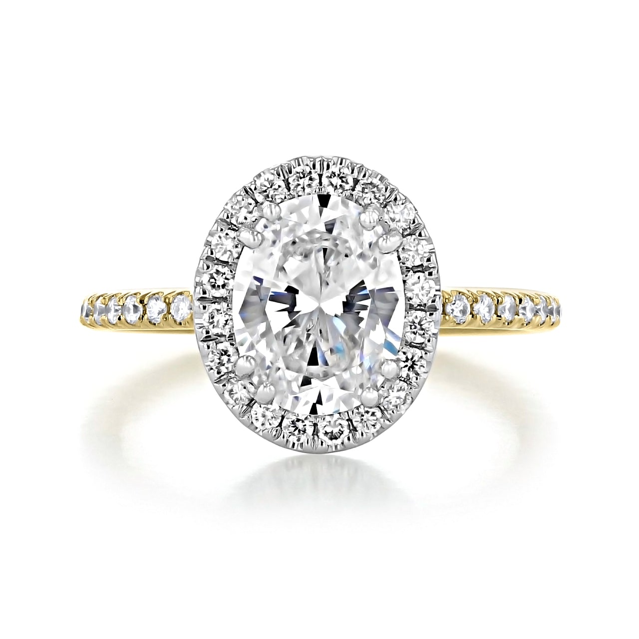 1.93CT Oval Cut Halo Moissanite Engagement Ring in 18K Yellow Gold