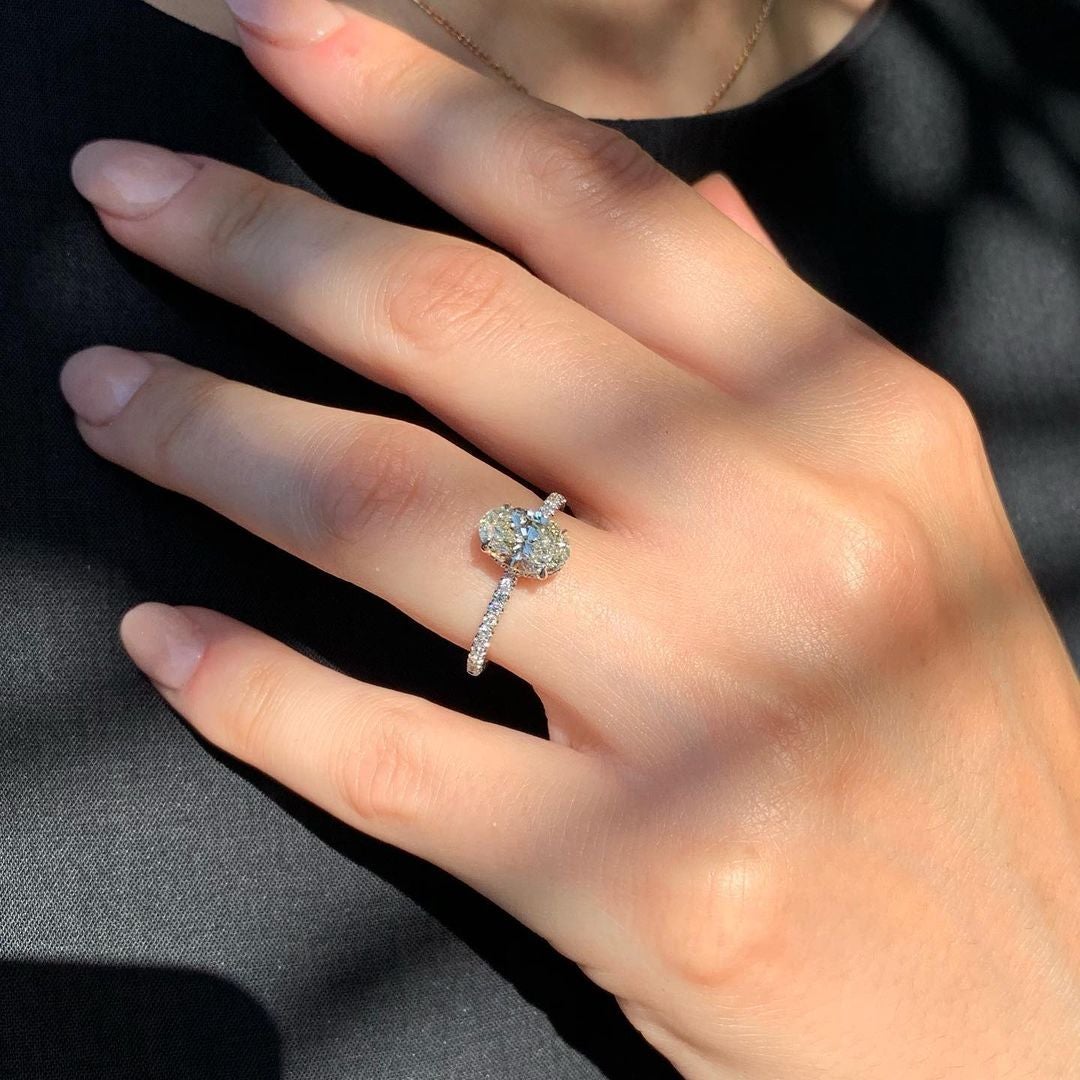 1.91CT Oval Cut Hidden Halo Four Prongs Moissanite Diamond Engagement Ring