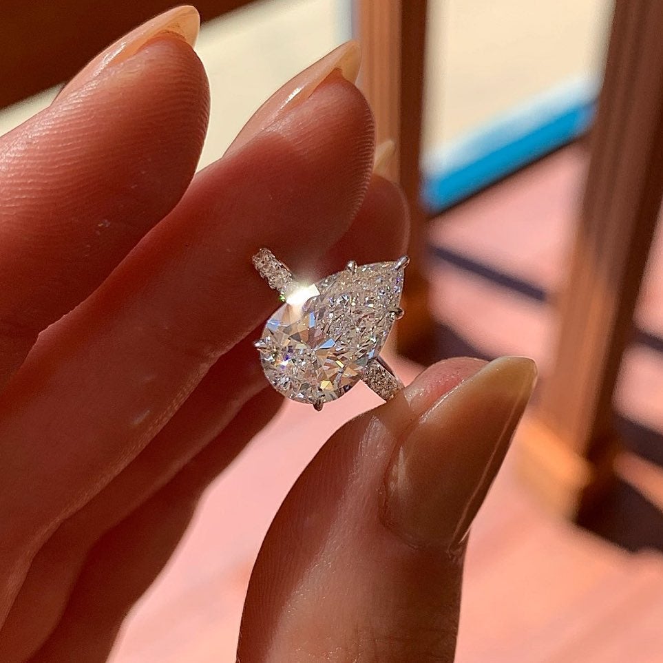 2.10CT Pear Cut Hidden Halo Moissanite Engagement Ring