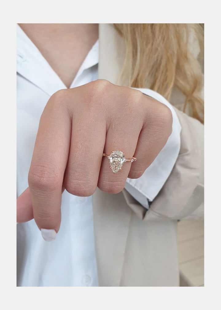 2.50ct Pear Cut Moissanite Diamond Pave Engagement Ring