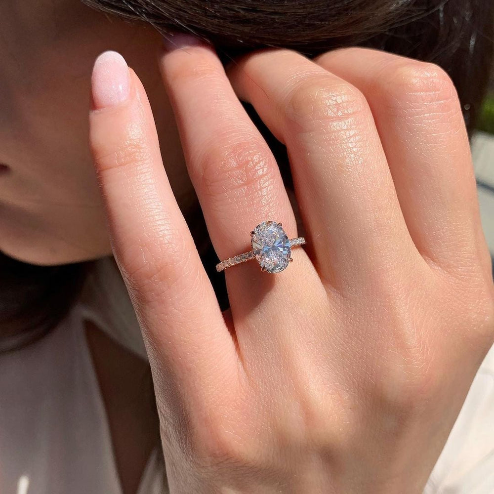 1.33CT Oval Cut Hidden Halo Moissanite Diamond Engagement Ring For Women