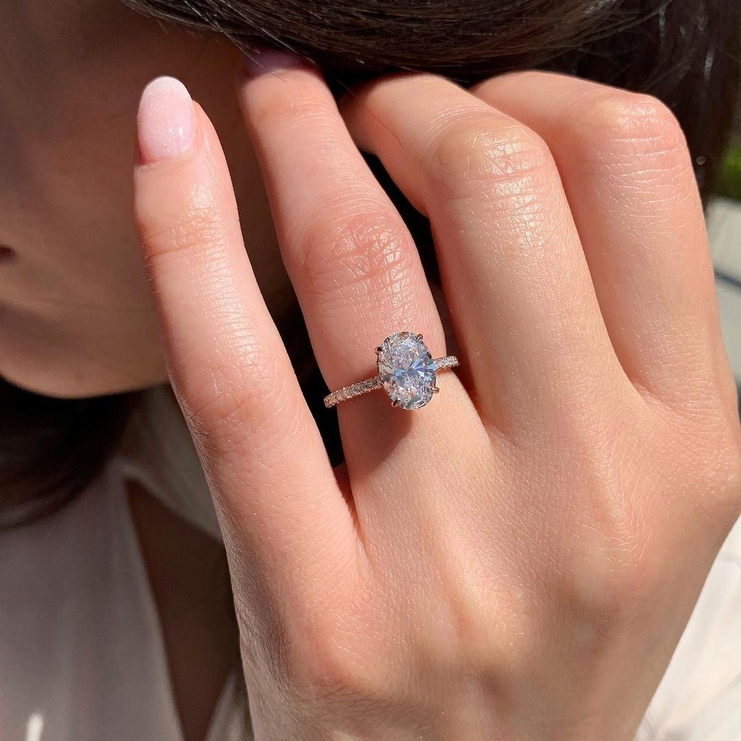 1.33CT Oval Cut Hidden Halo Moissanite Diamond Engagement Ring For Women