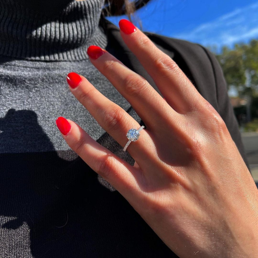 1.50CT Round Cut Pave Moissanite Diamond Engagement Ring