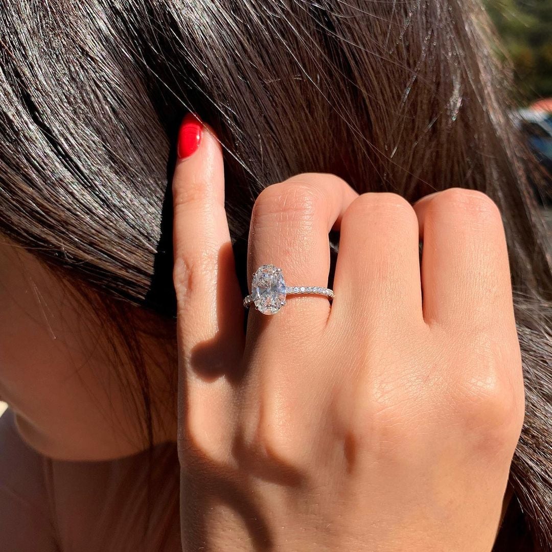 1.33CT Oval Cut Unique Prongs Pave Moissanite Diamond Engagement Ring