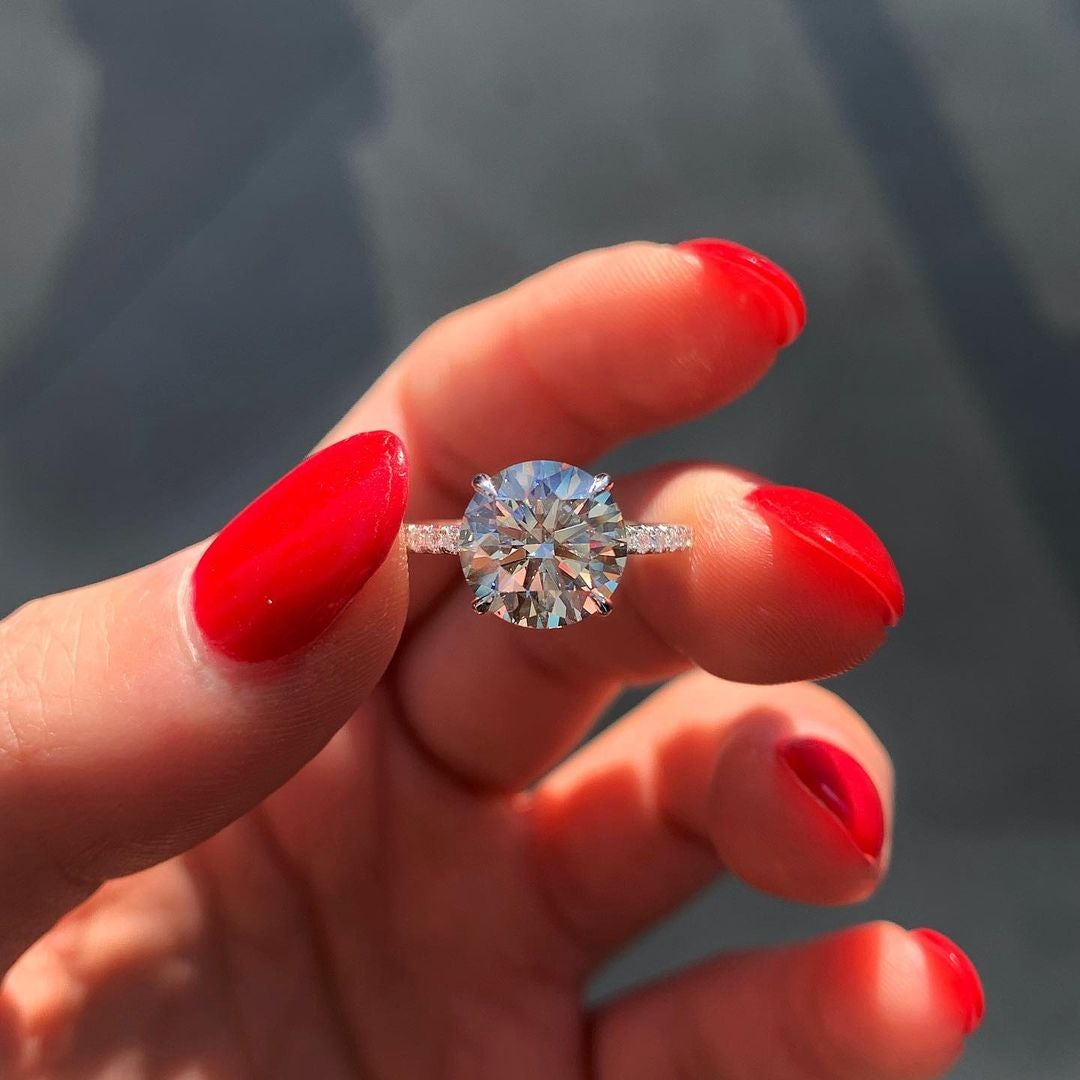 1.0CT Round Cut Six Prongs Moissanite Pave Diamond Engagement Ring