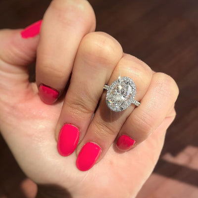 1.91CT Oval Cut Round Halo 4 Prongs Moissanite Solitaire Engagement Ring
