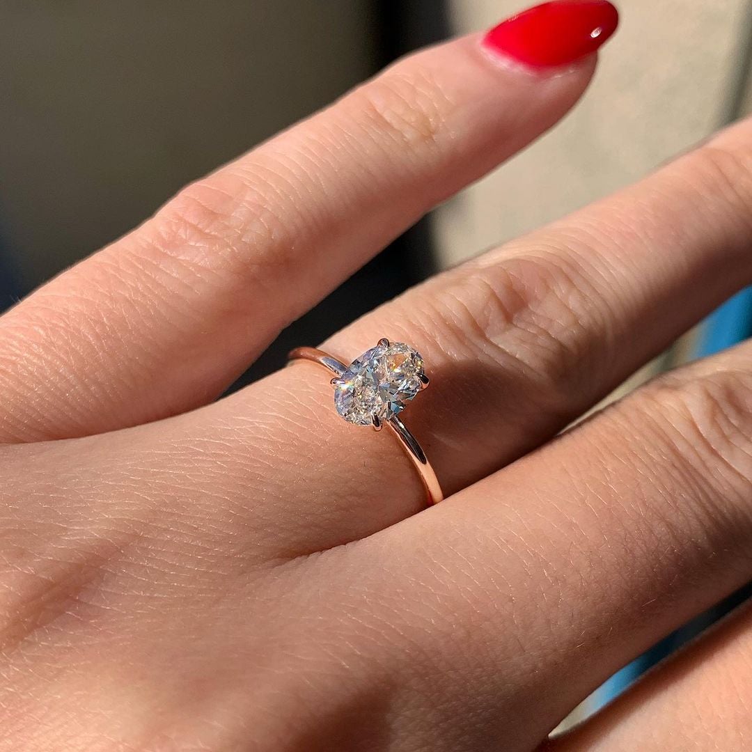 0.84CT Oval Cut 4 Prongs Moissanite Solitaire Engagement Ring