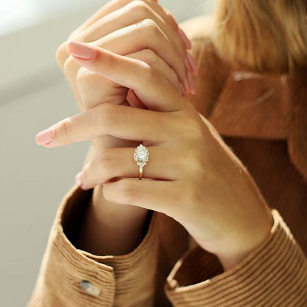 2.0ct Round Brilliant Cut Moissanite Cluster 14K  Gold Engagement Ring