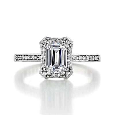 1.60CT Emerald Cut Double Prong Setting Moissanite Engagement Ring