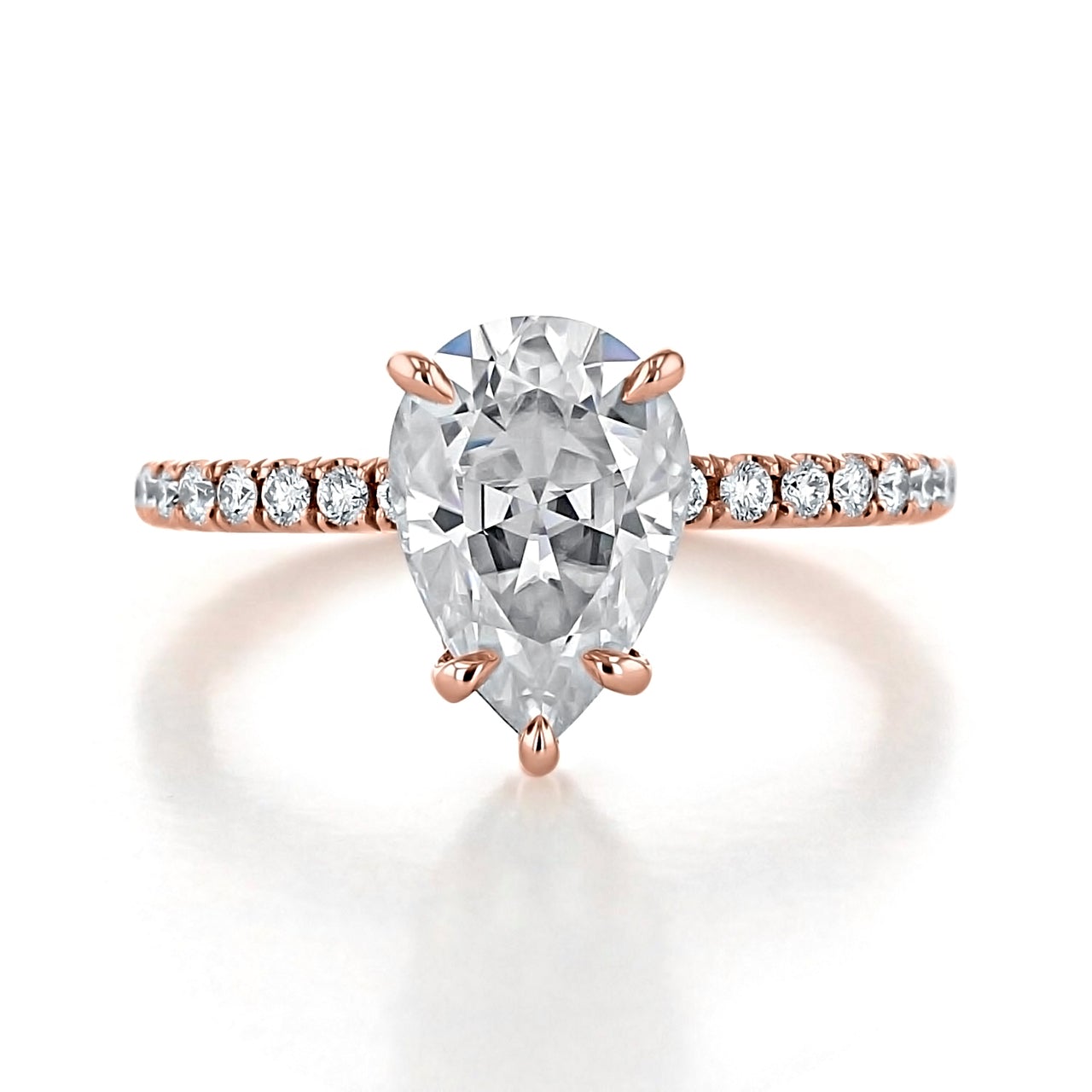 1.93CT Pear Cut Hidden Halo Moissanite Engagement Ring in 18K Rose Gold