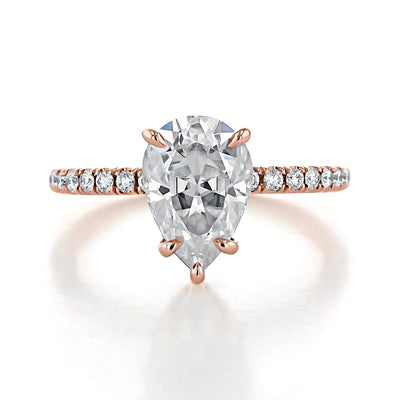 1.93CT Pear Cut Hidden Halo Moissanite Engagement Ring in 18K Rose Gold