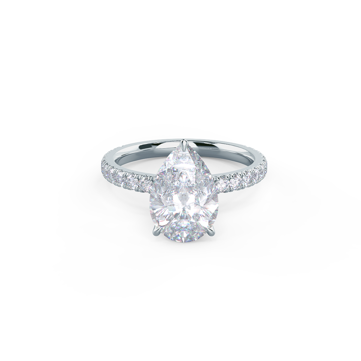 2.25CT Pear Cut Moissanite Petite Pave Diamond Engagement Ring
